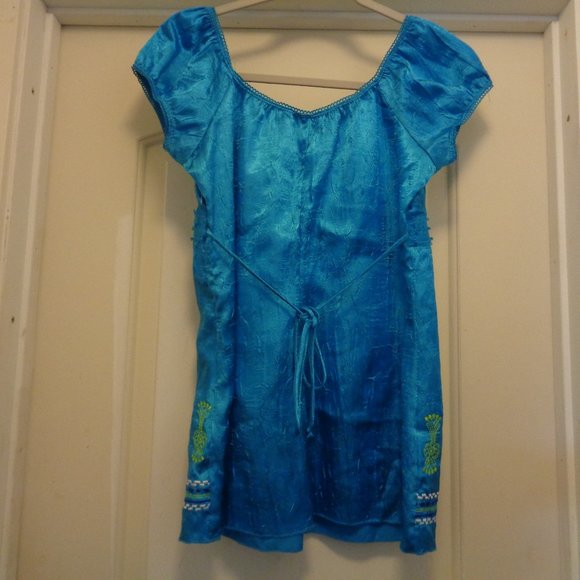 BOHO BEAUTIFUL BLUE SATIN EMBROIDERED LACE BLOUSE L - Picture 5 of 5